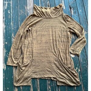 Comfy USA Womens Cowl Neck Tunic Top Brown Space Dye Sharkbite Hem Pockets M